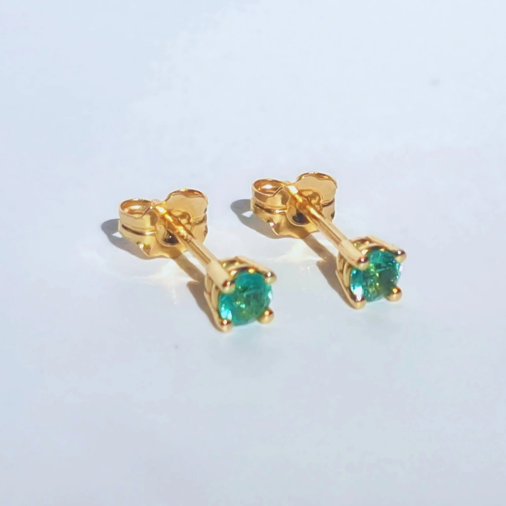 Zambian Emerald Stud Earrings, 14kt yellow gold